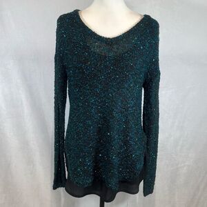 Black and teal green shimmering sequin sweater size small